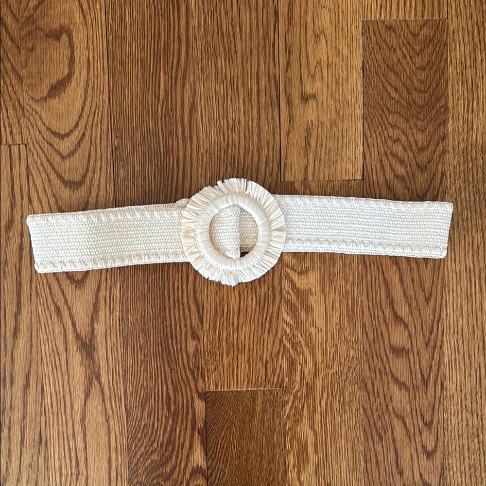 Cream Woven Belt with Circular Buckle